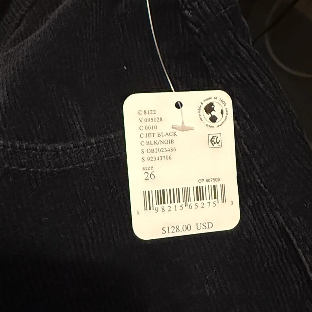 Free People Risk Taker Corduroy Straight black Size 26‎ Women's Pants NWT